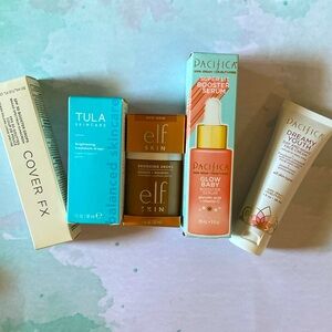 Glowy Perfect Skin Bundle Tula, Elf, Pacifica, Bronzing Brightening Drops